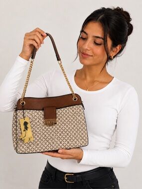 Shoulder Bag Beige Brown Monogram Chain Strap NWT Jolene Couture